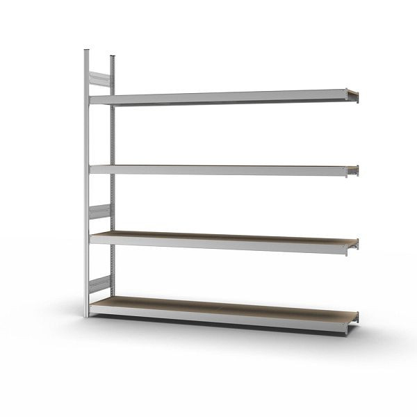 hofe Großfach-Anbauregal, 2500x400x2500 mm, 4 Fachebenen, Spanplatte verzinkt, 350 kg Fachlast, 1750 kg Feldlast, zweiseitige Bedienung, GZA25425S