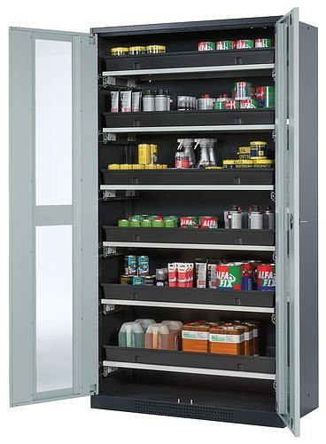 asecos Chemikalienschrank Systema-T CS-106G, Korpus anthrazit, Flügeltüren grau, 6 Tablarauszüge, 209051