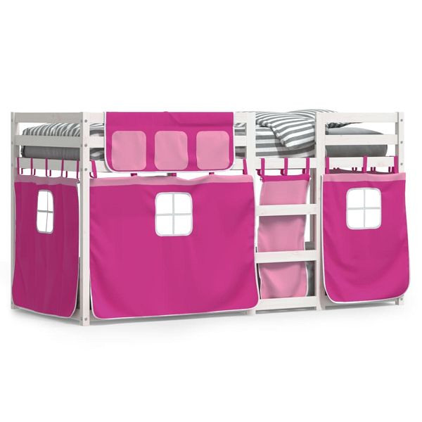 vidaXL Etagenbett mit Vorhängen Rosa 75x190 cm Massivholz Kiefer, 3283915