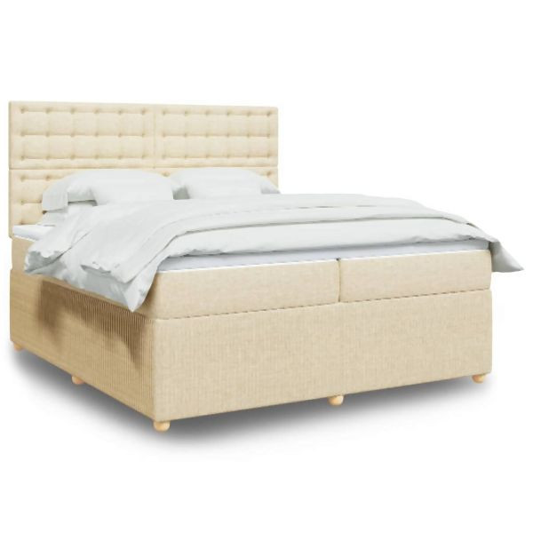 vidaXL Boxspringbett mit Matratze Creme 200x200 cm Stoff, 3294482