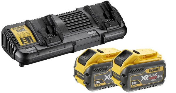 DeWalt 54 Volt / 162 Wh XR FLEXVOLT Akku-Starter-Set, inklusive 2x Akku und 1x Doppelladegerät, DCB132X2-QW