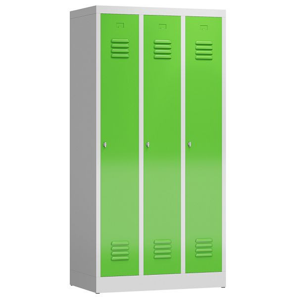 Lüllmann ClassiX Garderobenschrank, 3 Abteile, 1800 x 870 x 500 mm, lichtgrau/gelbgrün, X-510135