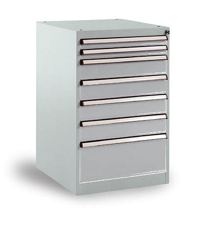 Manuflex Schubfachschrank BASETEC Stationär, Nutzhöhe 700 mm mit 7 Schubfächern, in alusilber ähnlich RAL 9006, SP1130.9006