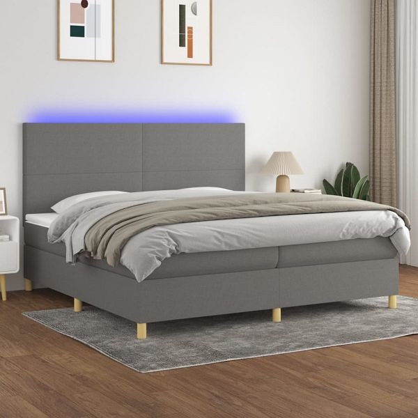 vidaXL Boxspringbett mit Matratze & LED Dunkelgrau 200x200 cm Stoff, 3135302