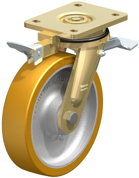 Blickle LS-GTH 200K-ST-RI4 Stahlgeschweißte Schwerlast-Lenkrolle, schwere Drehkranz-Ausführung mit Feststeller, Blickle Extrathane®, Hellbraun, 738620