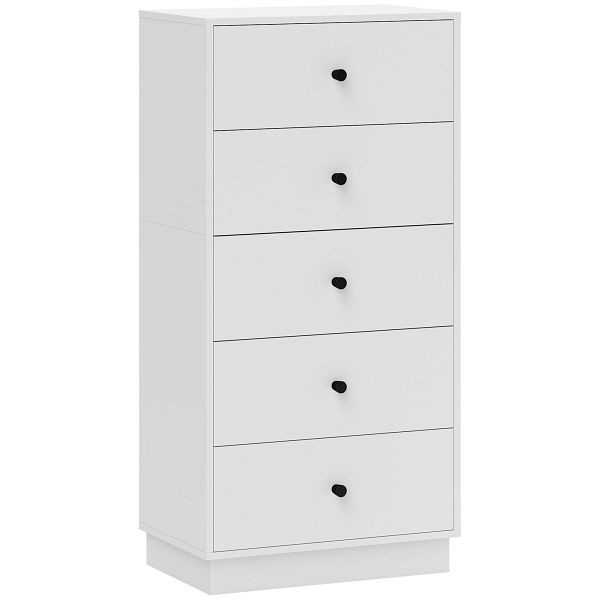 HOMCOM Kommode Sideboard mit 5 Schubladen Schrank aus Holzwerkstoff im Modern Stil 47 x 29 x 95 cm Weiß, 831-969V90WT