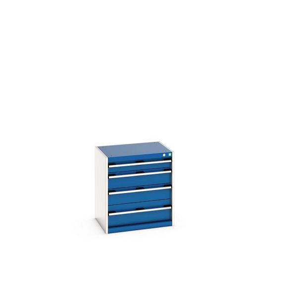 bott cubio Schubladenschrank bestückt, mit 4 Schubladen, BxTxH: 650x525x700mm, RAL 7035/5010, Enzianblau, 40011062.11V