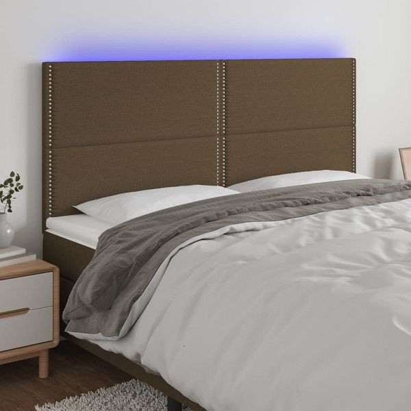 vidaXL LED Kopfteil Dunkelbraun 200x5x118/128 cm Stoff, 3122309