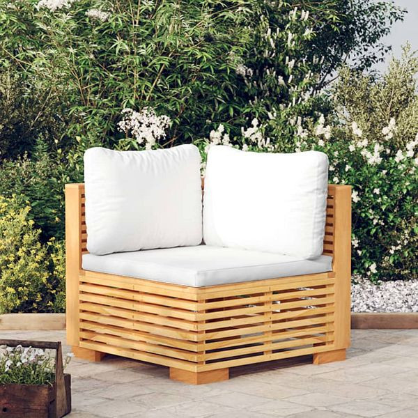 vidaXL Garten-Ecksofa mit Creme Kissen Massivholz Teak, 319157