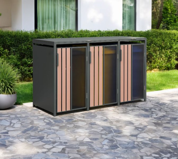 Westmann Mülltonnenbox Status 3, 3 x 240L Anthrazit & Holzoptik, 80x198x116cm, WMJGBC253-3