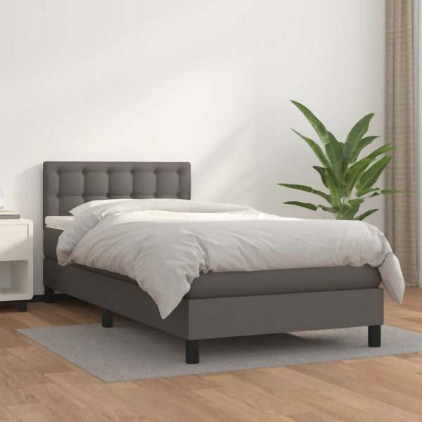 vidaXL Boxspringbett mit Matratze Grau 90x200 cm Kunstleder, 3141105