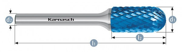 Karnasch Hartmetall-Frässtift Blue-Tec beschichtet WRC/ HP-6 d1=8 / l2=20 / d2=6 / l1=65mm, VE: 3 Stück, 115024075
