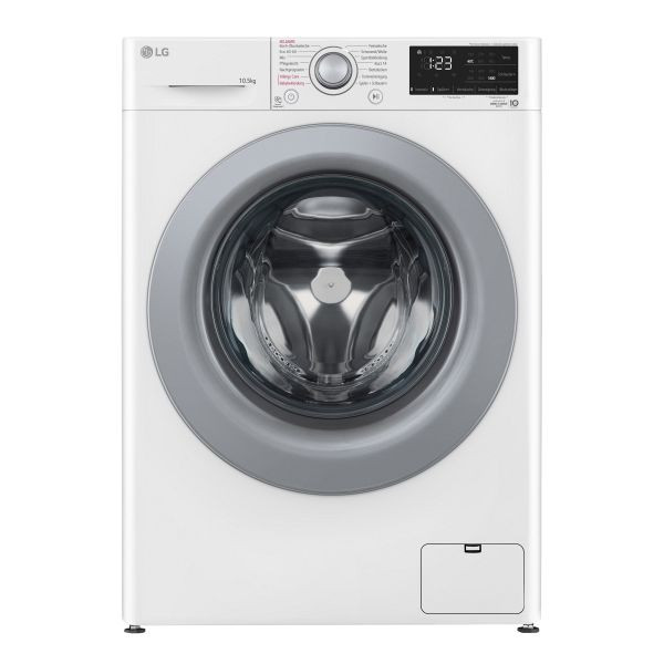 LG Waschmaschine mit 10,5 kg Kapazität, Energieeffizienzklasse A, 1.400 U/Min, Weiß mit silbernem Bullaugenring, F4WV32X4