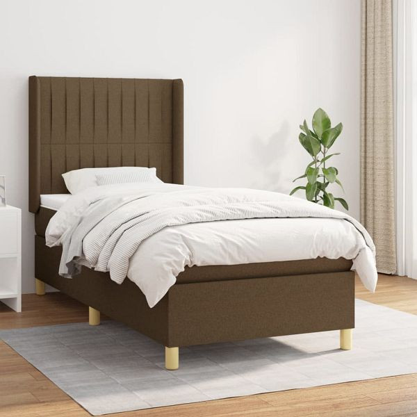 vidaXL Boxspringbett mit Matratze Dunkelbraun 90x190 cm Stoff, 3132116