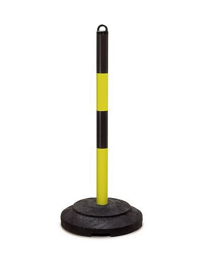 DENIOS Schwerer Ketten-Warnständer, schwarz/gelb, Recyclingfuß, H 1000 mm, 236898