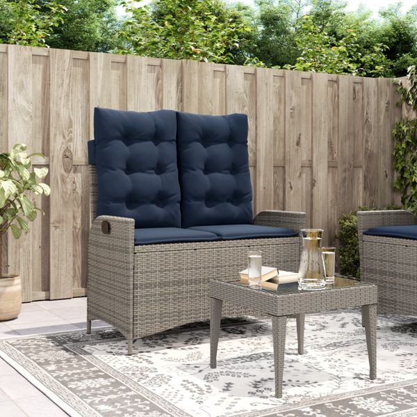 vidaXL Gartenbank Verstellbar mit Kissen Grau Poly Rattan, 368243