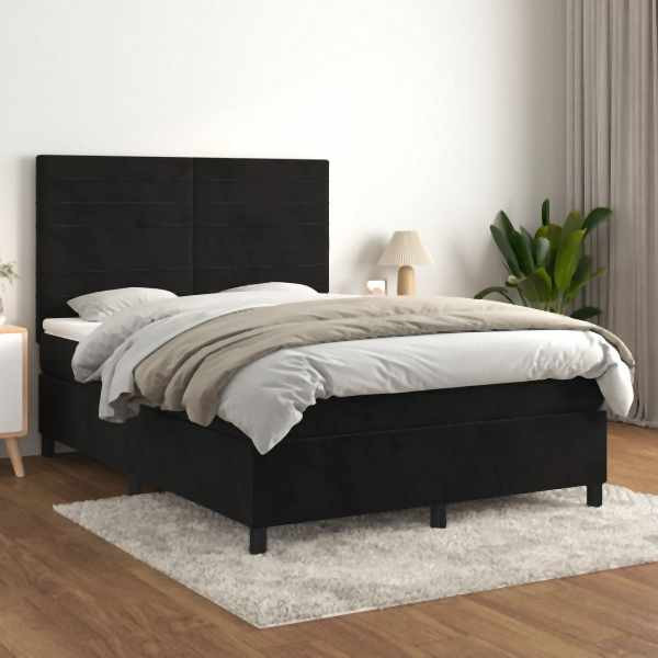 vidaXL Boxspringbett mit Matratze Schwarz 140x200 cm Samt, 3143087