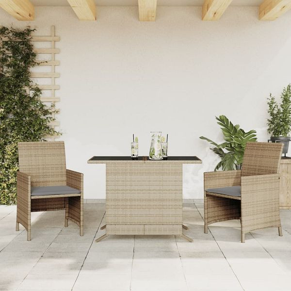 vidaXL 3-tlg. Bistro-Set mit Kissen Beigemischung Poly Rattan, 365121