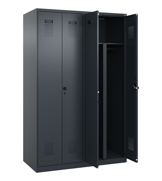 C+P PSA Schwarz-Weiß-Spind Evolo PLUS, 4 Abteile, 1850x1200x500mm, 7016/7016, Drehriegel, 049002-40P S10016