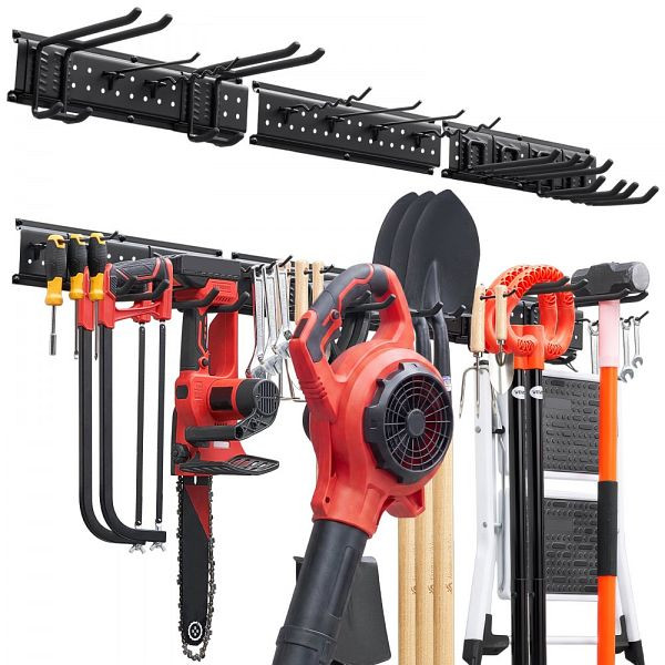 VEVOR Gerätehalter 1257,3 mm, 272 kg, Kohlenstoffstahl, 3 Schienen, 12 Haken, inkl. Schrauben & Dübeln, QMGJJCBKDDB4QZUBD001V0
