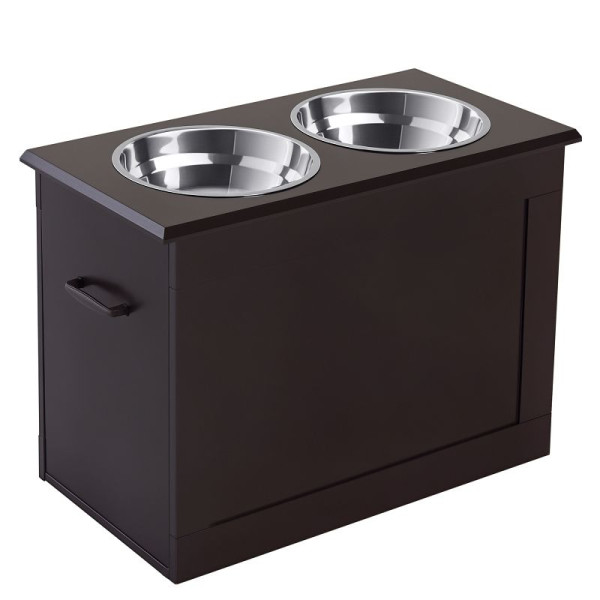 PawHut Futterstation, 2 Fressnäpfe aus Edelstahl, versteckter Stauraum, 60 x 30 x 41 cm, D08-021CF