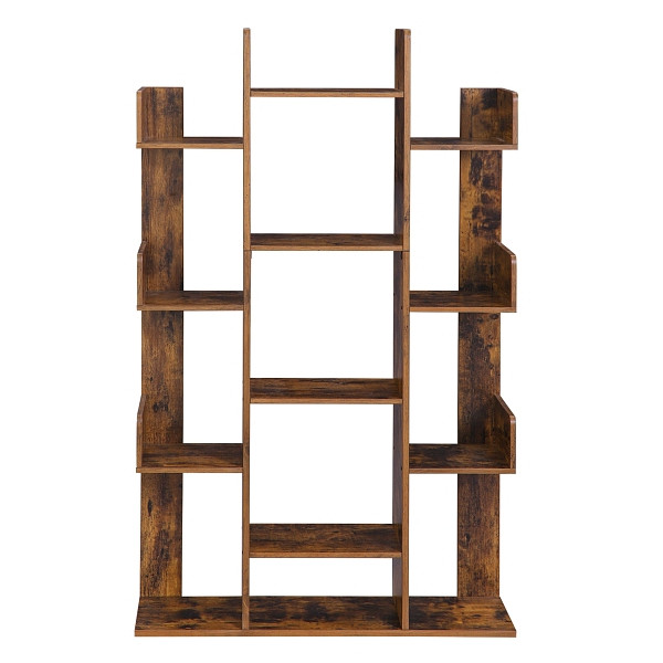 VASAGLE Bücherregal, baumförmiges Bücherregal mit 13 Aufbewahrungsregalen, 86 x 25 x 140 cm, mit abgerundeten Ecken, rustikal braun, LBC67BXV1