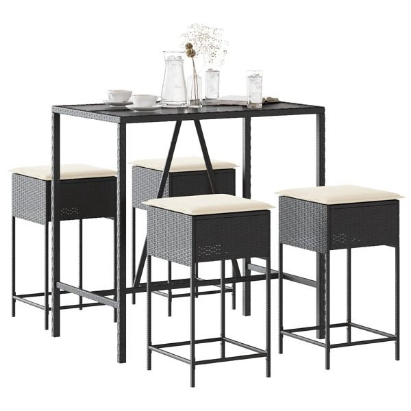 vidaXL 5-tlg. Gartenbar-Set mit Kissen Schwarz Poly Rattan, 3261466