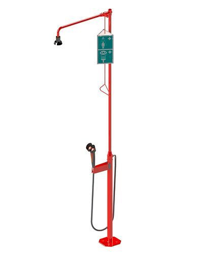 B-SAFETY Körperdusche mit Hand-Augendusche mit 2 Brauseköpfen, rot, Bodenmontage, DVGW, 306270