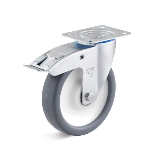 Torwegge Thermoplast Lenkrolle mit Doppelstopp, Tragfähigkeit 200 kg, Rad-Ø 125 mm, Radbreite 40 mm, Ausladung 45 mm, 0015816