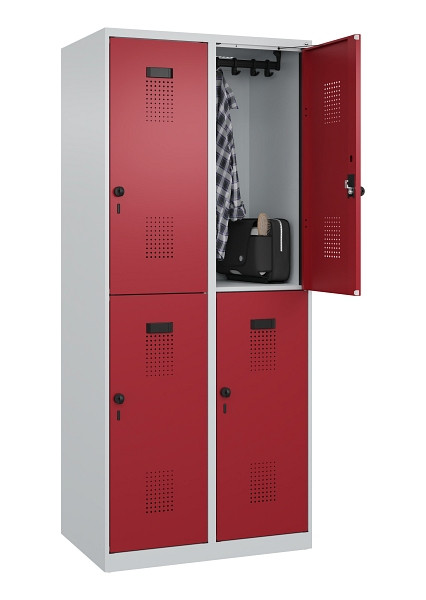 C+P Doppelstöckiger Spind Evolo PLUS, 4 Fächer, 1850x800x500mm, 7035/3003, Drehriegel, 049300-22 S10004