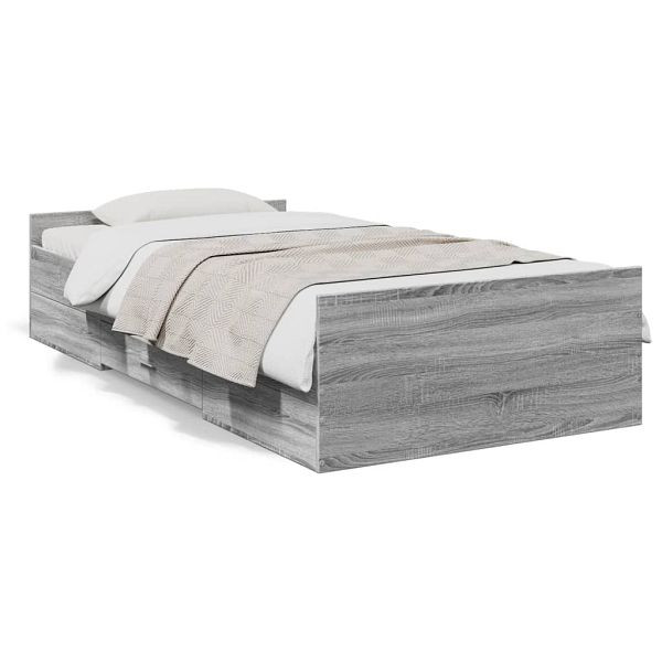 vidaXL Bettgestell mit Schubladen Grau Sonoma 75x190 cm Holzwerkstoff, 3280354