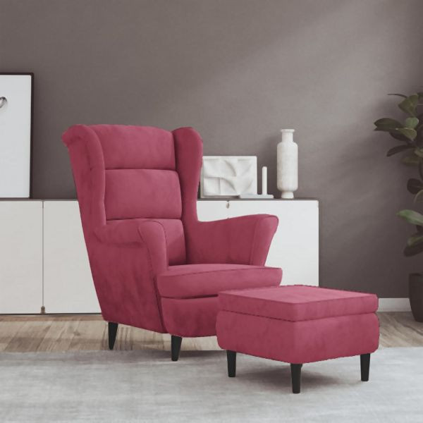 vidaXL Ohrensessel mit Hocker Weinrot Samt, bequem, 3115936