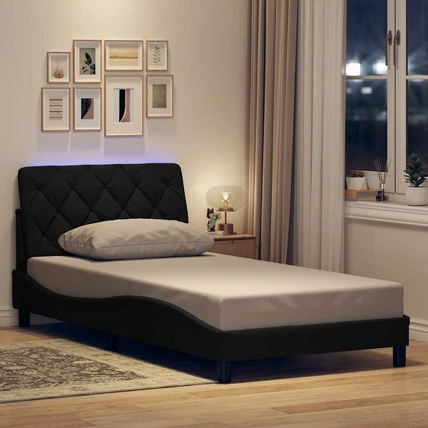 vidaXL Bettgestell mit LED ohne Matratze Schwarz 100x200 cm Stoff, 3310652