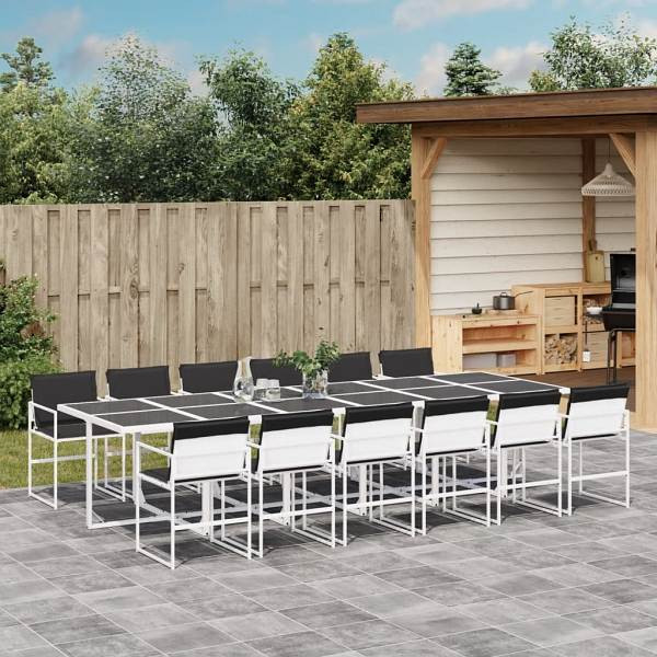 vidaXL 13-tlg. Garten-Essgruppe mit Kissen Weiß Textilene, UV-beständig, 3295107