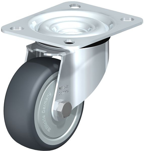 Blickle LE-TPA 80K-FK Stahlblech-Lenkrolle mit Anschraubplatte, Thermoplastisches Gummi-Elastomer, Grau, 626200