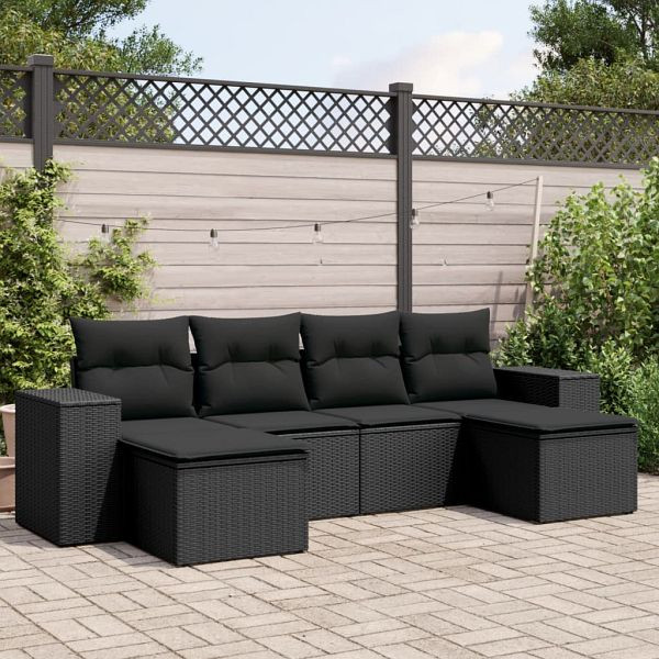 vidaXL 6-teilig Garten-Sofagarnitur mit Kissen Schwarz Poly Rattan, 3222914