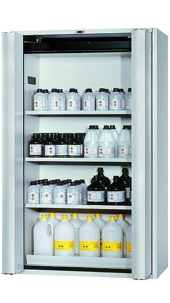 asecos Sicherheitsschrank S-PHOENIX touchless-90, S90.196.120.FDAO in lichtgrau RAL 7035 mit 3x Fachboden (Stahlblech), 30120-001-30127