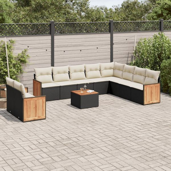 vidaXL 11-teilig Garten-Sofagarnitur mit Kissen Schwarz Poly Rattan, 3260201