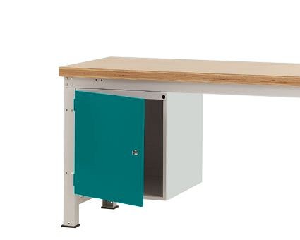 Manuflex Gehäuse-Unterbau PROFI, Nutzhöhe 500 mm mit 1 Tür links angeschlagen und Einlegeboden, für Werkbanktiefe 700 mm, Wasserblau, ZB4981.5021