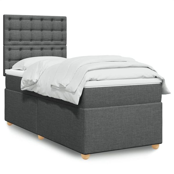 vidaXL Boxspringbett mit Matratze Dunkelgrau 80x200 cm Stoff, 3293422