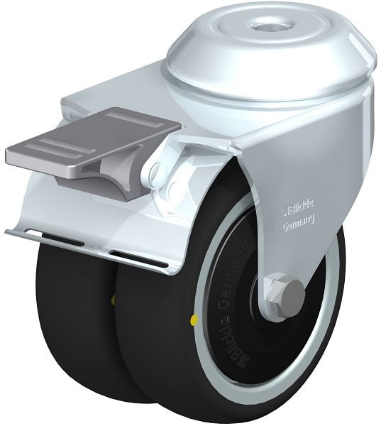 Blickle LMDA-PATH 75K-FI-ELS-FK Apparate-Doppel-Lenkrolle mit Rückenloch & Feststeller, Thermoplastisches Polyurethan, Grau, 848940