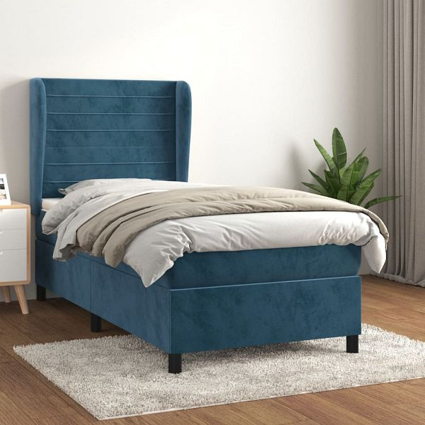 vidaXL Boxspringbett mit Matratze Dunkelblau 90x190 cm Samt, 3129247
