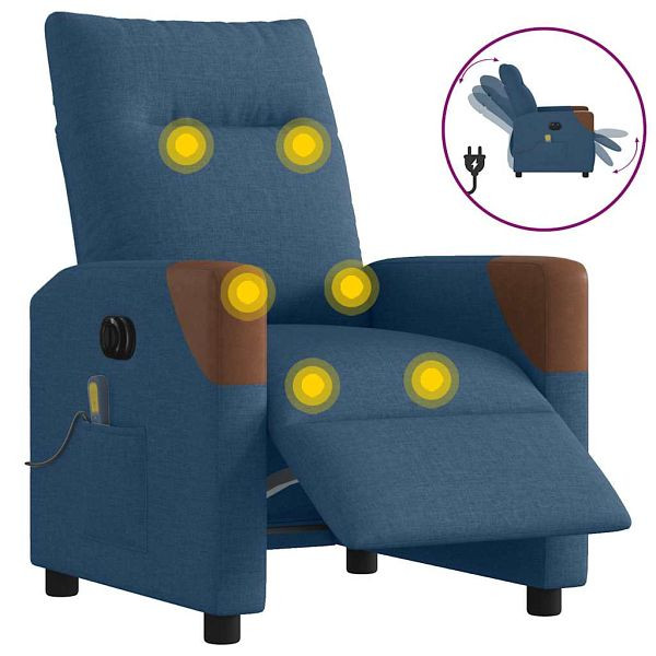 vidaXL Massagesessel Elektrisch Blau Stoff, 3324004, 8721158643742