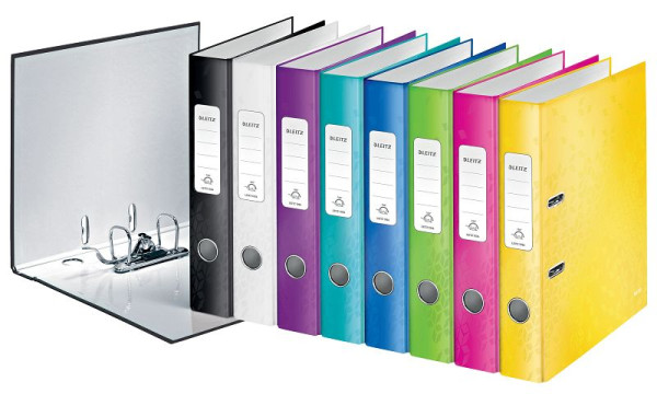 LEITZ 1006 Qualitäts-Ordner WOW, A4, schmal, Schlitz, sortiert (pink, blau, eisblau, grün, orange, violett), 1006-10-99
