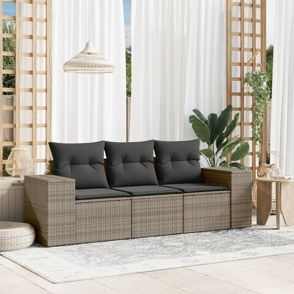 vidaXL 3-teilig Garten-Sofagarnitur mit Kissen Grau Poly Rattan, 3222259