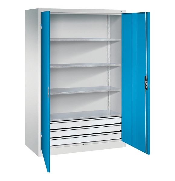 C+P Werkzeugschrank Acurado, H1950xB1200xT600mm, 7035/5012, 3 Einlegeböden, Traglast 70 kg, 8932-503 S10463