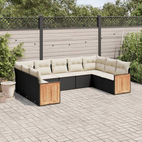 vidaXL 9-teilig Garten-Sofagarnitur mit Kissen Schwarz Poly Rattan, 3227953