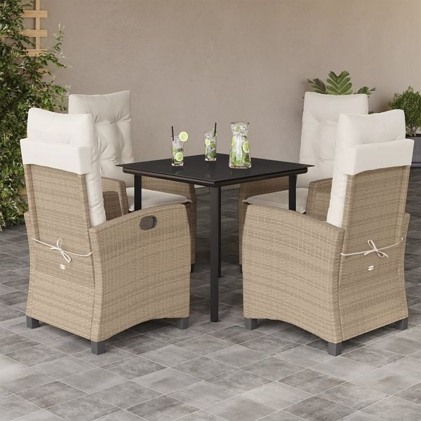 vidaXL 5-teilig Garten-Essgruppe mit Kissen Beige Poly Rattan, 3212813