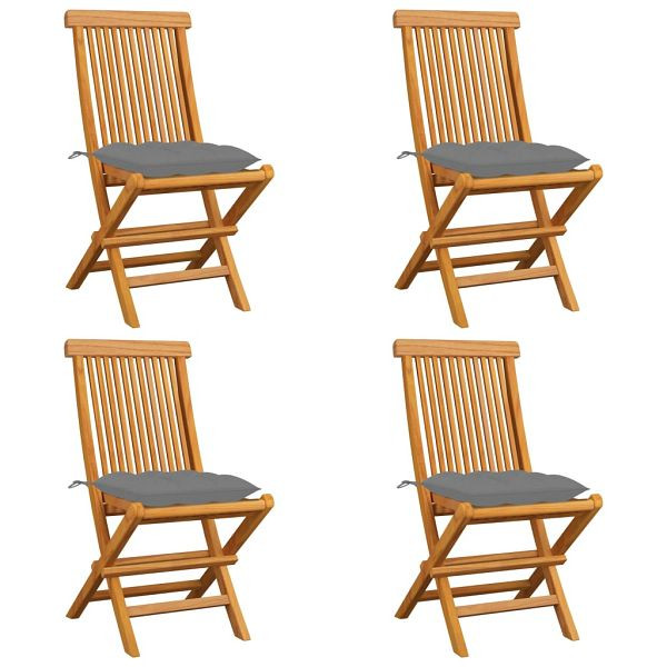 vidaXL Gartenstühle mit Grauen Kissen 4 Stück Massivholz Teak, 3062584