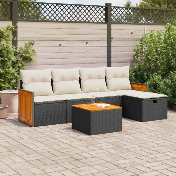 vidaXL 6-tlg. Garten-Sofagarnitur mit Kissen Schwarz Poly Rattan, 3326018